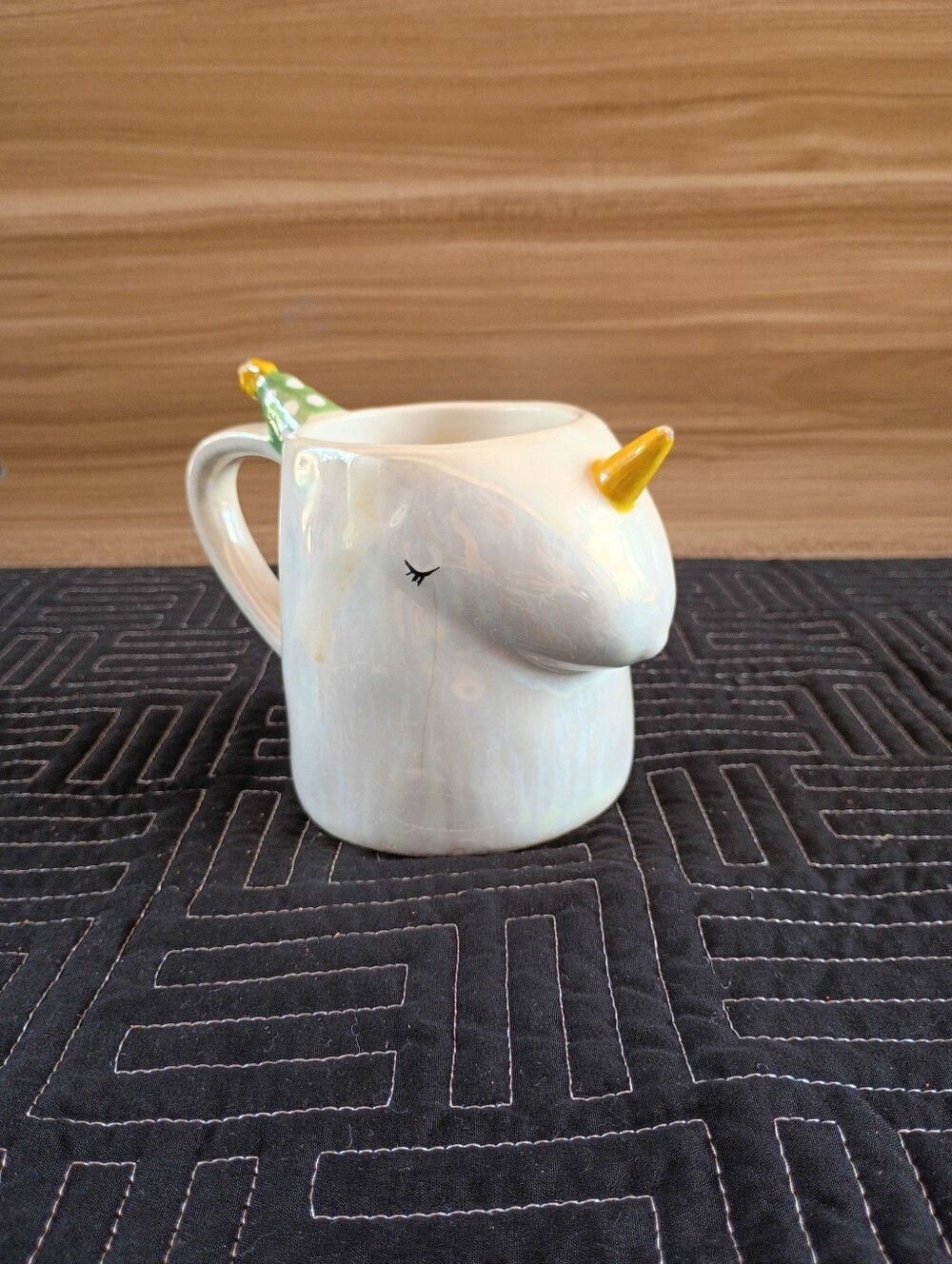 Iridescent Unicorn Ceramic Mug with Yellow Horn